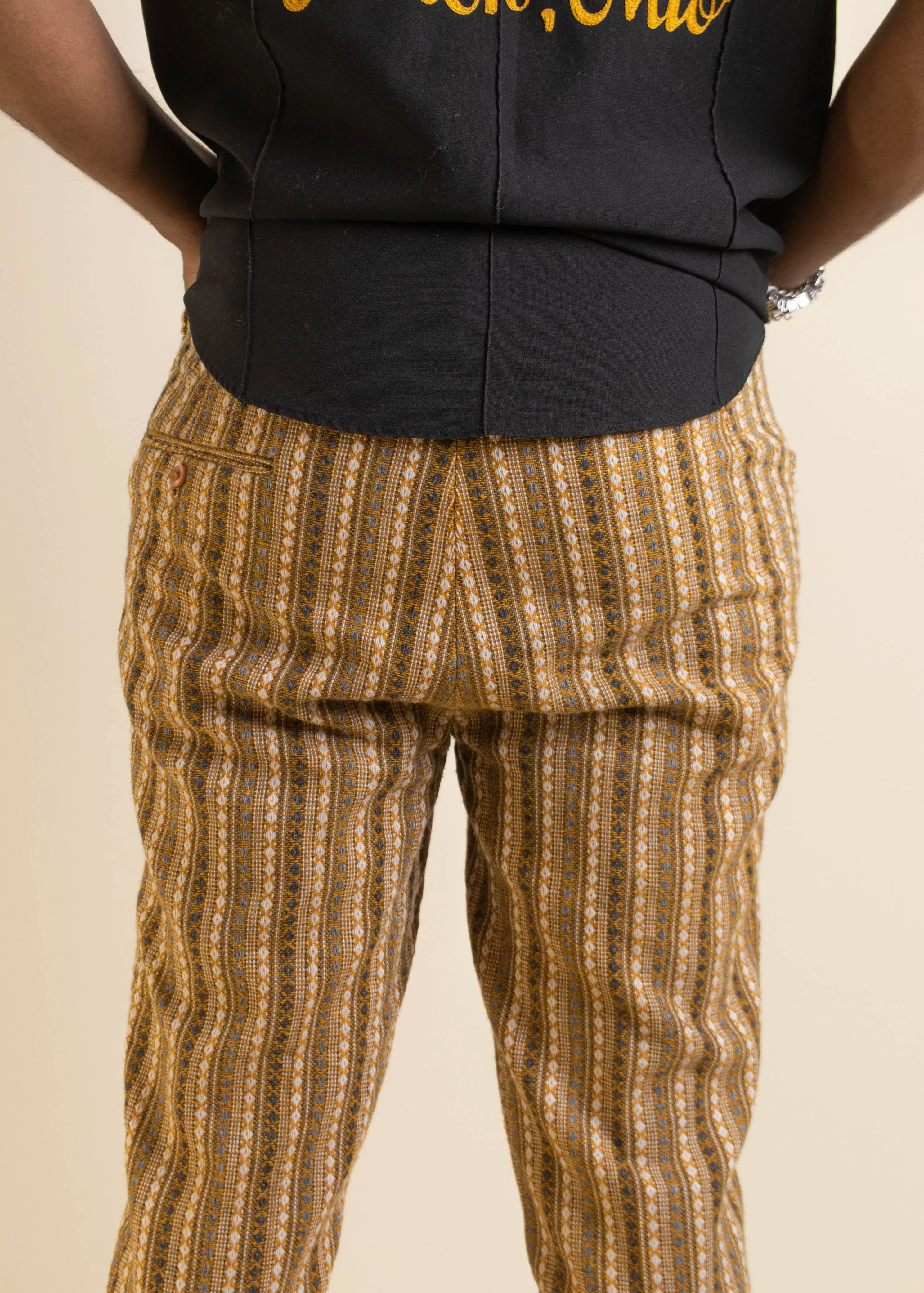 1970s Jules Sett Geometric Pattern Wool Trouser Pants Size Women's 31 Men's 33