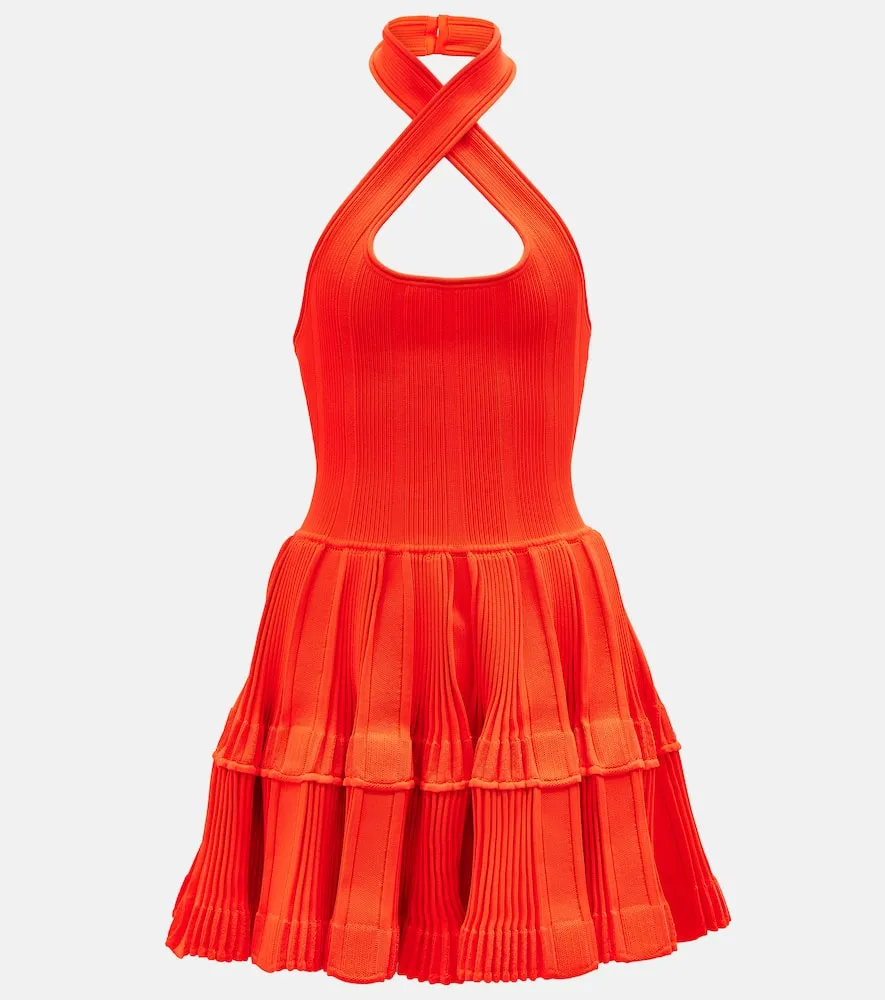 Alaia Ribbed-knit halterneck minidress