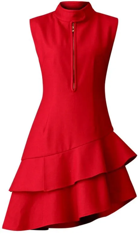 Asymmetric Wool-Blend Tiered Mini Dress, Black or Red