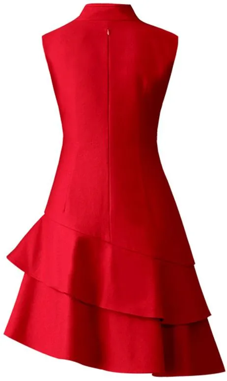 Asymmetric Wool-Blend Tiered Mini Dress, Black or Red