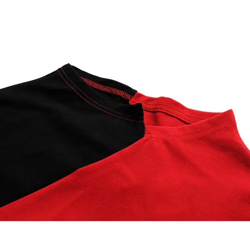 Asymmetrical Hem Pattern Stand Collar Long Sleeve Tunic Top Red/Black