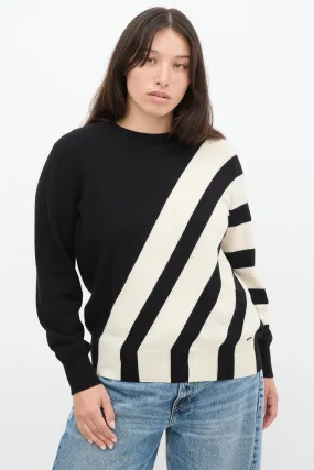 Black & White Cashmere Striped Panel Sweater