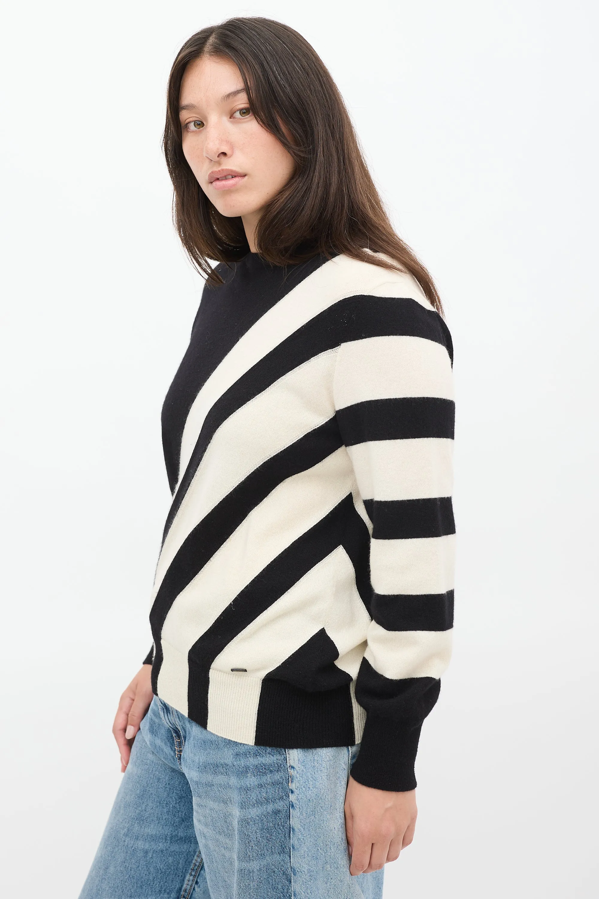Black & White Cashmere Striped Panel Sweater