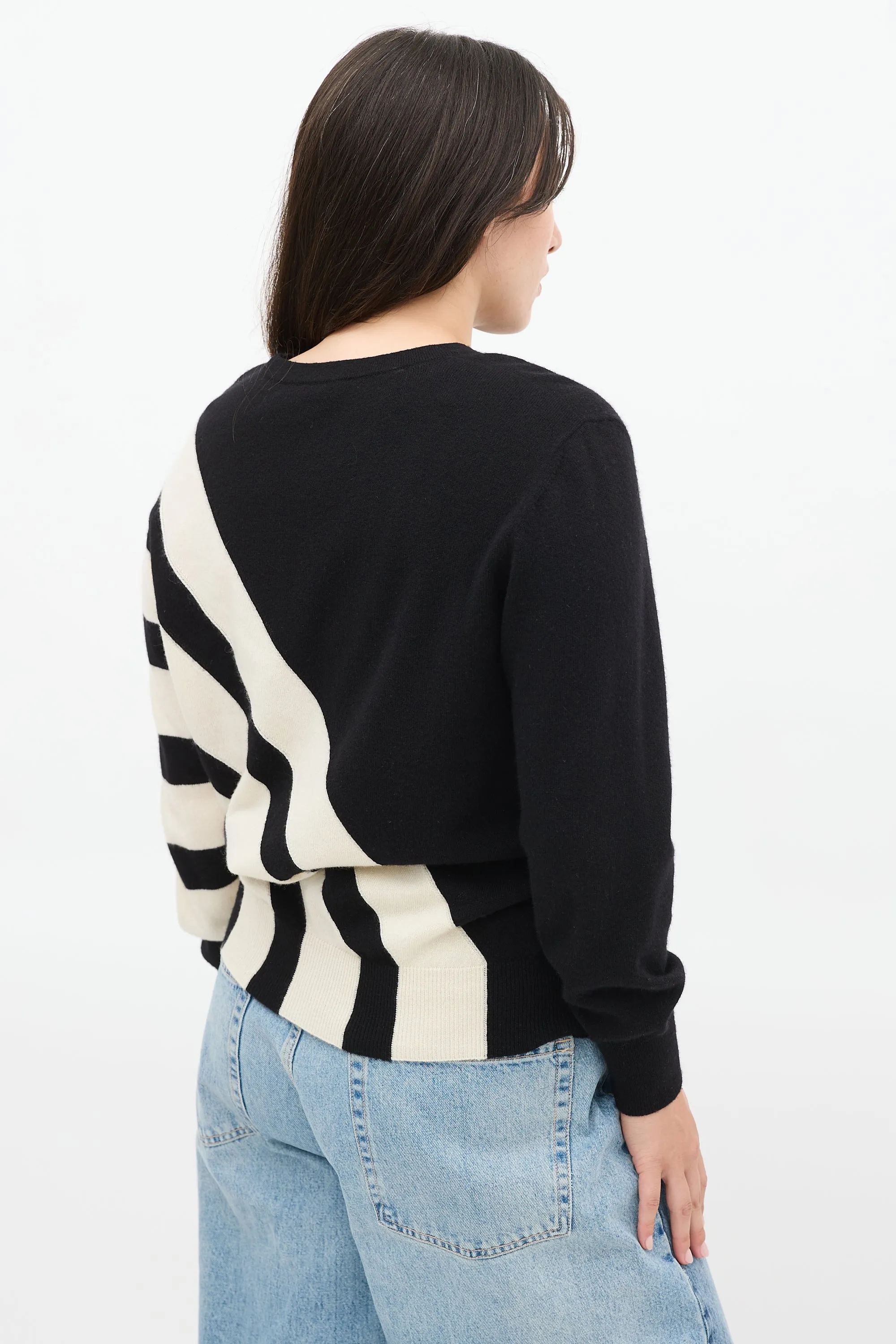Black & White Cashmere Striped Panel Sweater