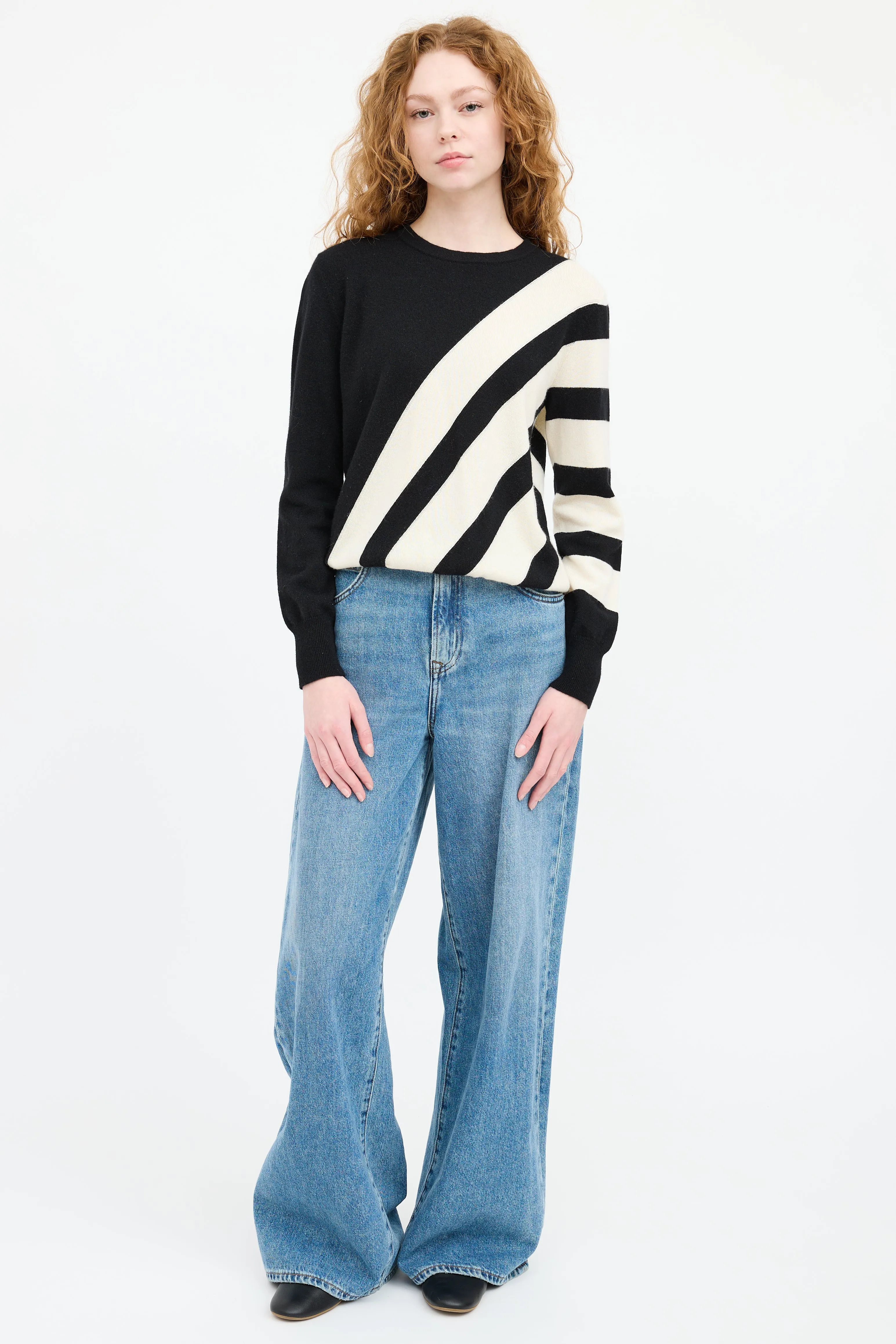 Black & White Cashmere Striped Sweater