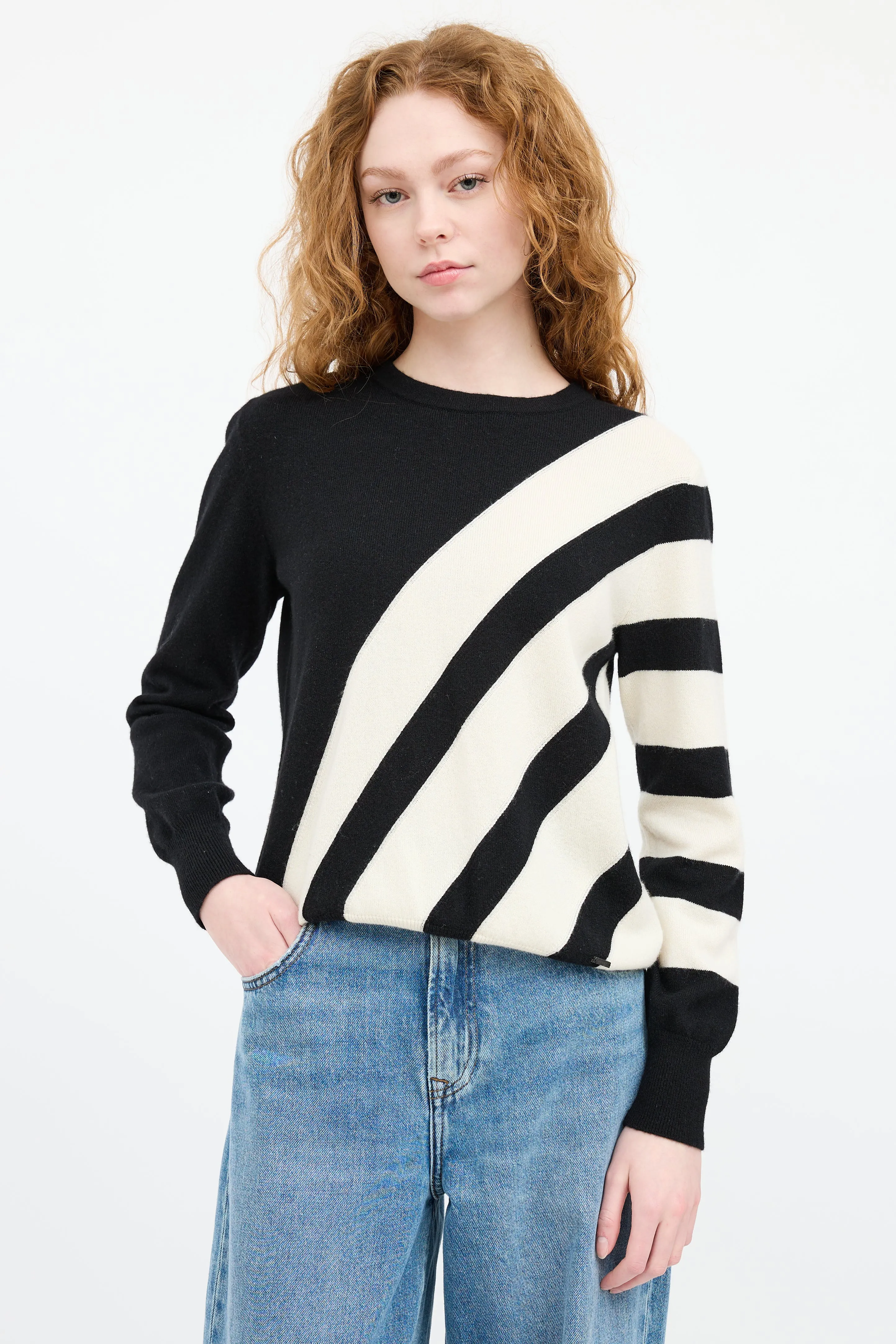 Black & White Cashmere Striped Sweater