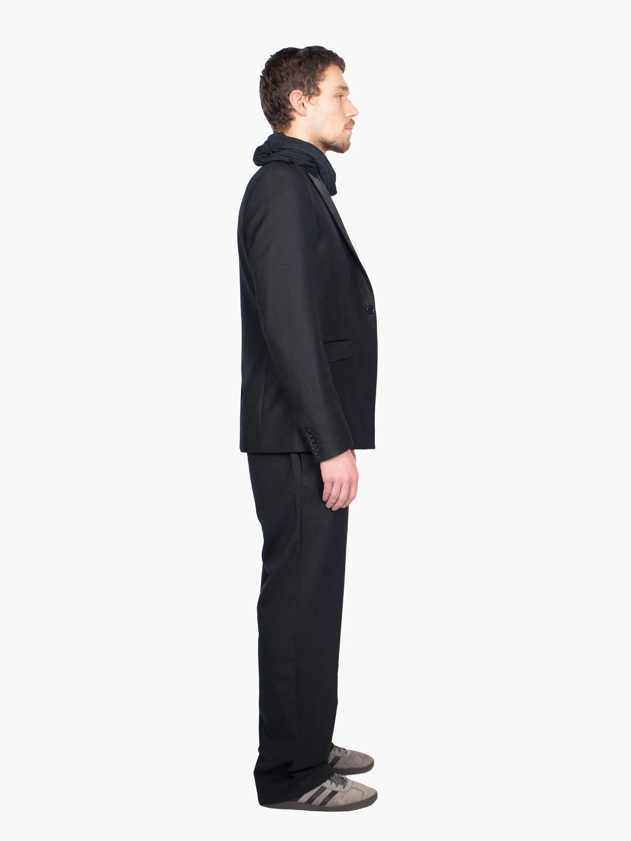 Black Button Up Blazer with Satin Lapels