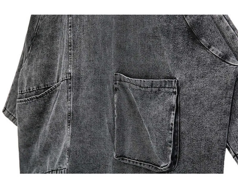 Black Denim Asymmetrical Tunic Oversized High Collar