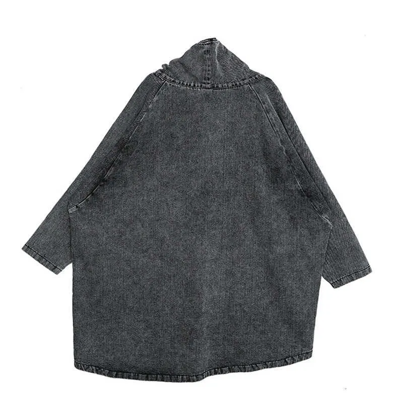 Black Denim Asymmetrical Tunic Oversized High Collar