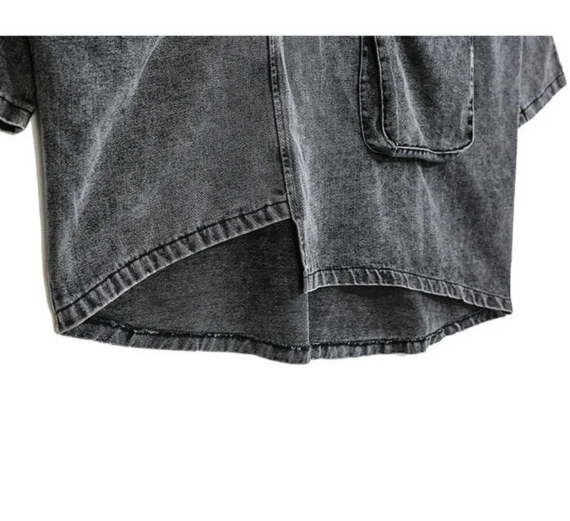 Black Denim Asymmetrical Tunic Oversized High Collar