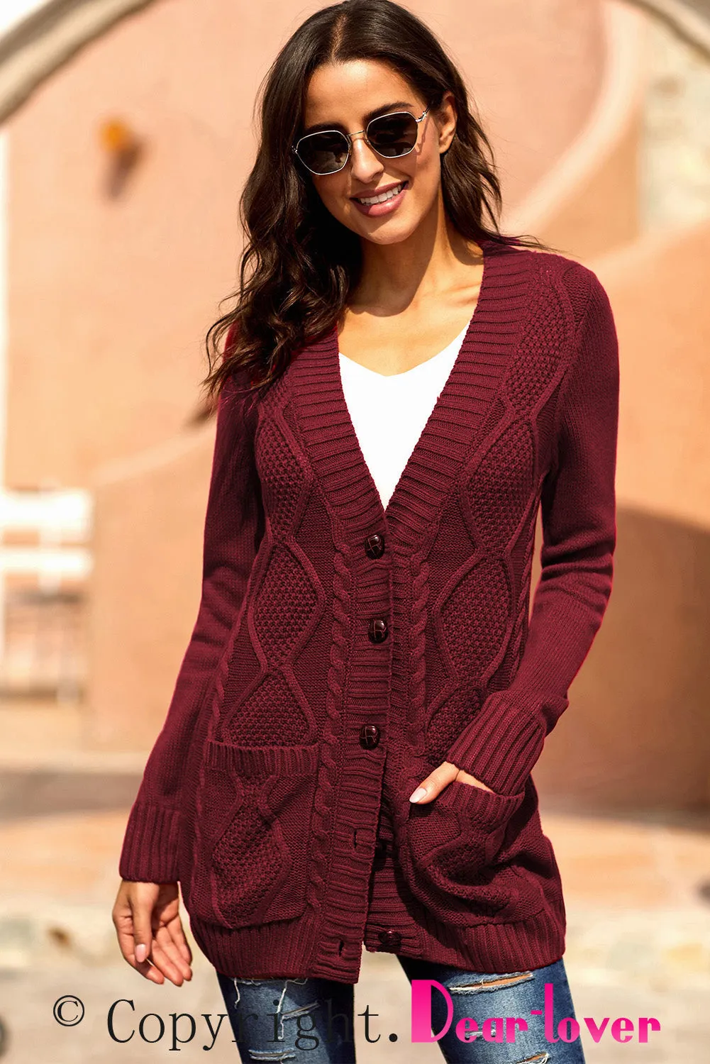 Burgundy Front Pocket Closure Cardigan