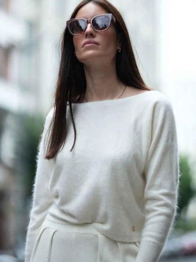 Claudia Brushed Cashmere Sweater White