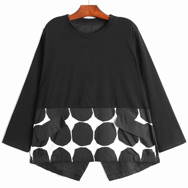 Cotton Oversized Polka Dot Top Loose Fit Black/White