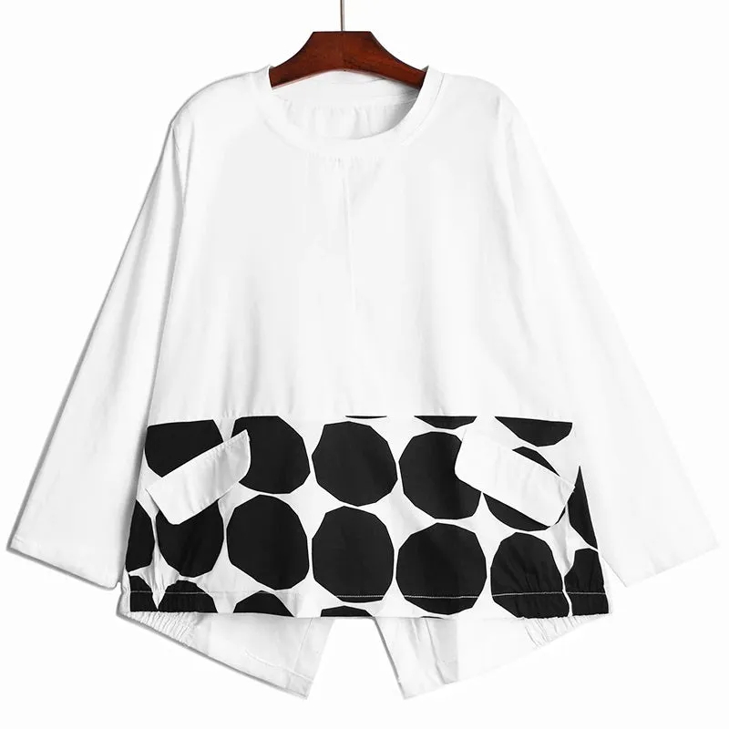 Cotton Oversized Polka Dot Top Loose Fit White/Black