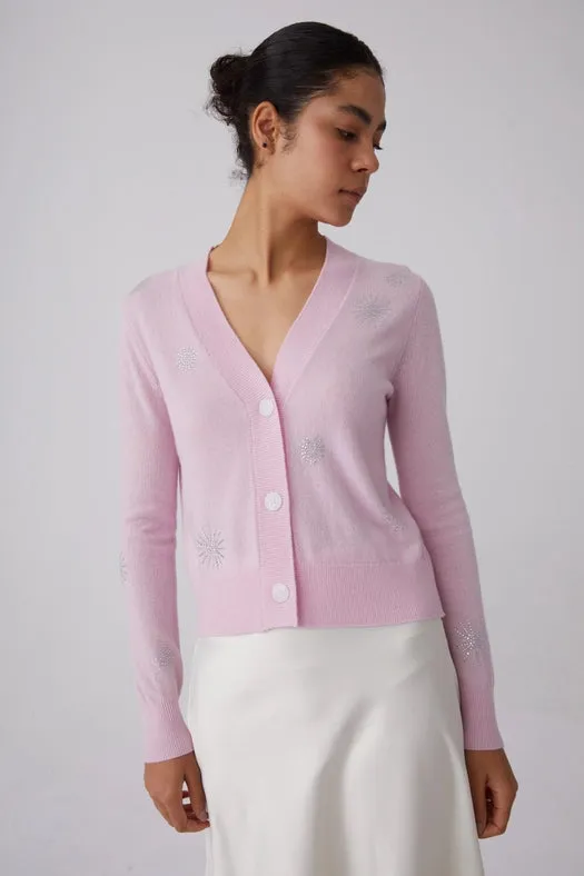 Crystal Embellished Snowflake Cashmere Sweater Pink