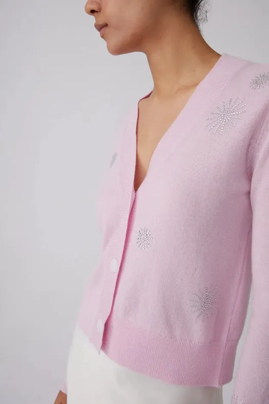 Crystal Embellished Snowflake Cashmere Sweater Pink