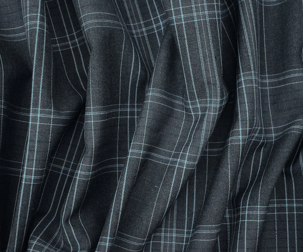 Deep Gray-Blue-Multi Plaid Woven Shirting Fabric