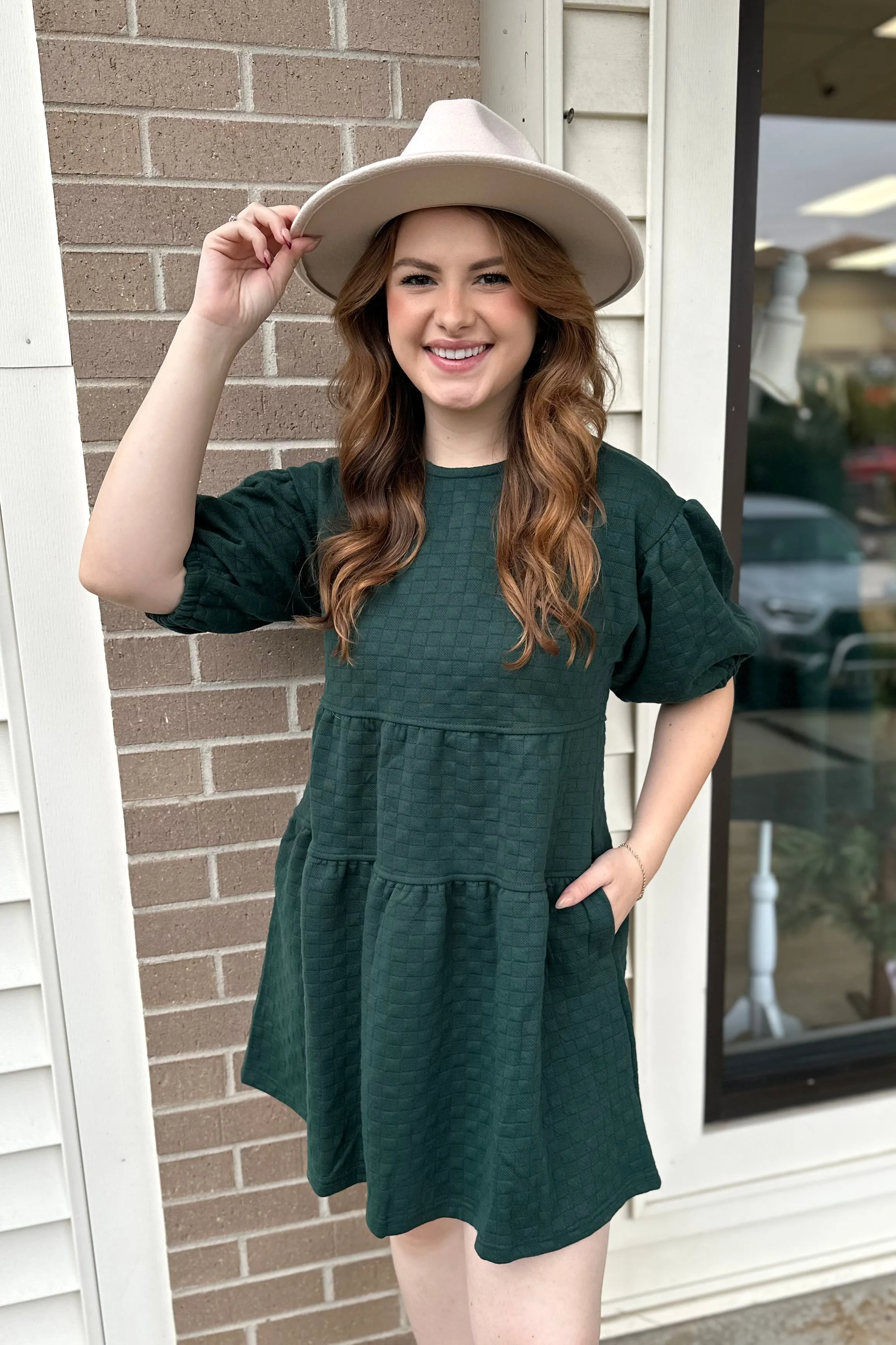 DENVER Quilted Knit Puff Sleeve Dress