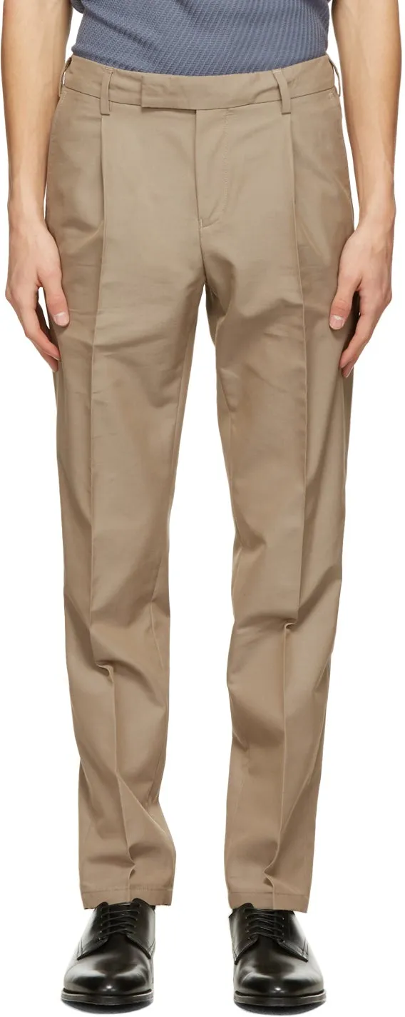Dunhill Tan Wool Single Pleat Trousers