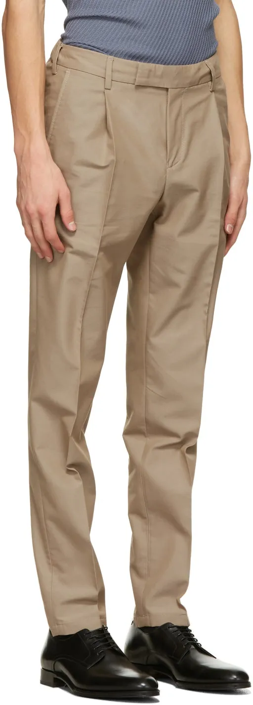Dunhill Tan Wool Single Pleat Trousers