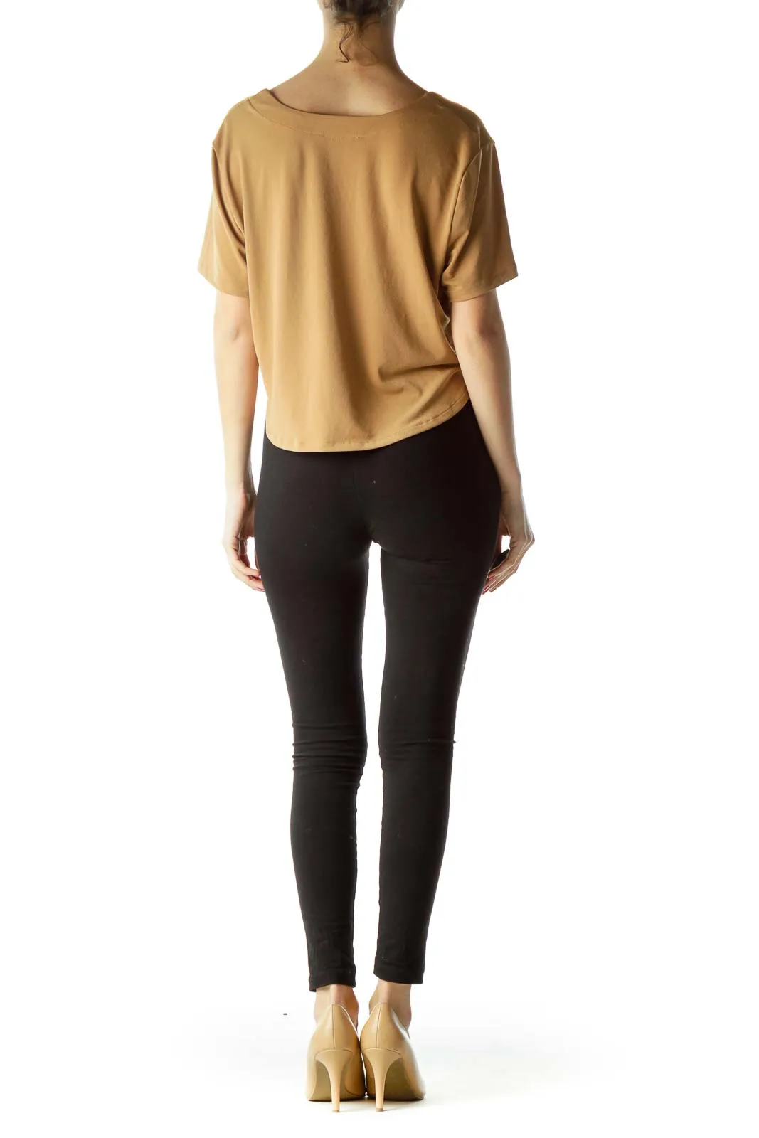 Gold V-Neck with Drawstring Short Sleeve Top