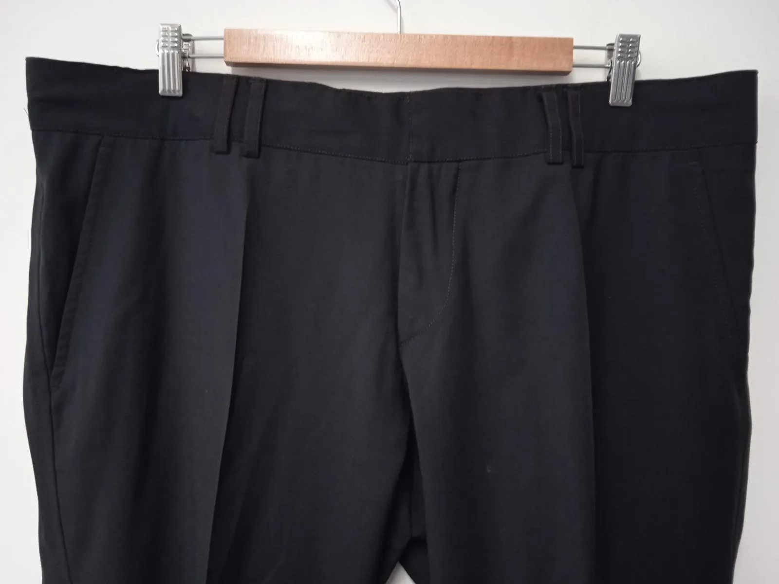 GUCCI Men's Black Wool Wide-Leg Contrast Stitching Suit Trousers IT56 UK46