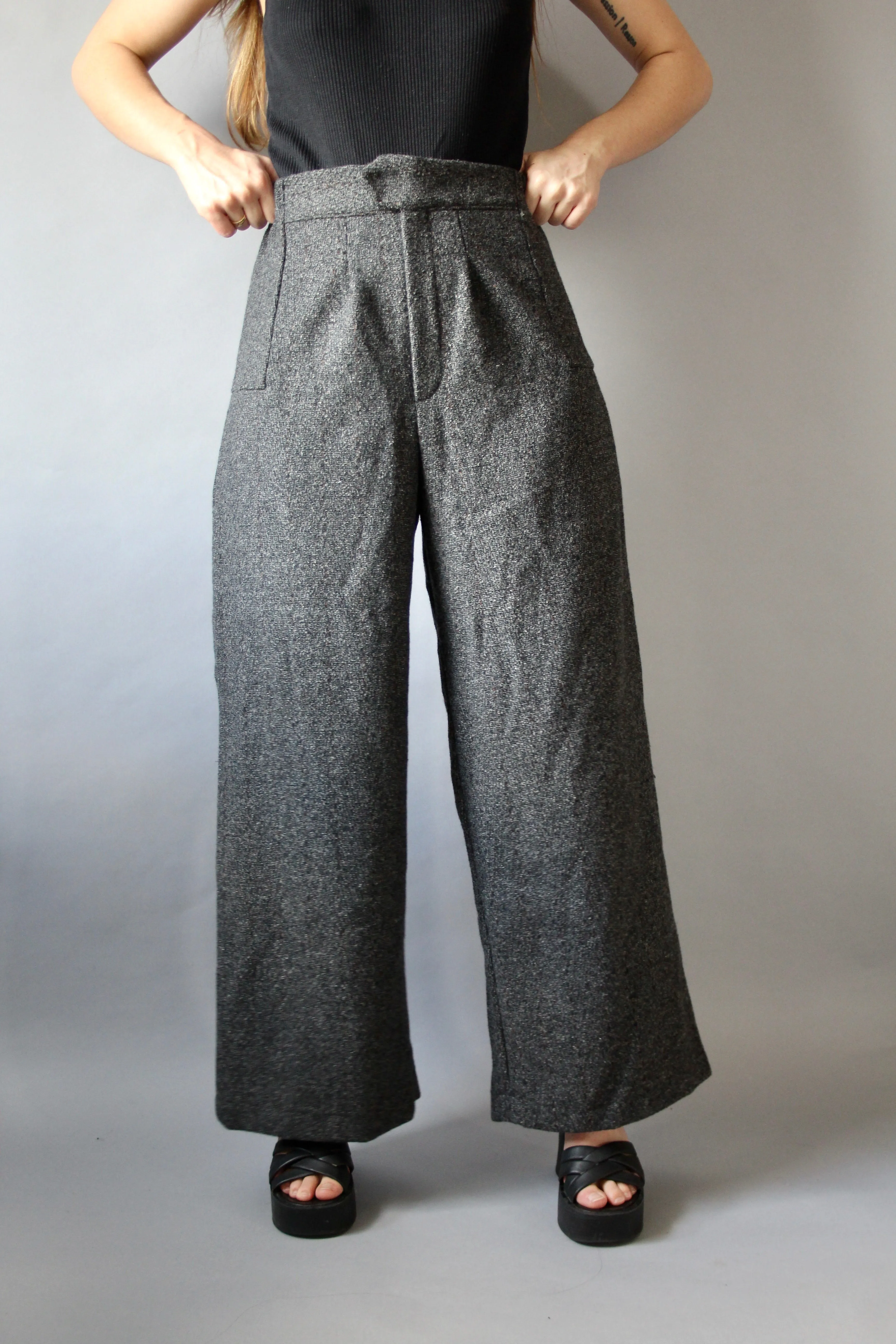 Handmade Charcoal Ultra High-Rise Wide Leg Trousers - M
