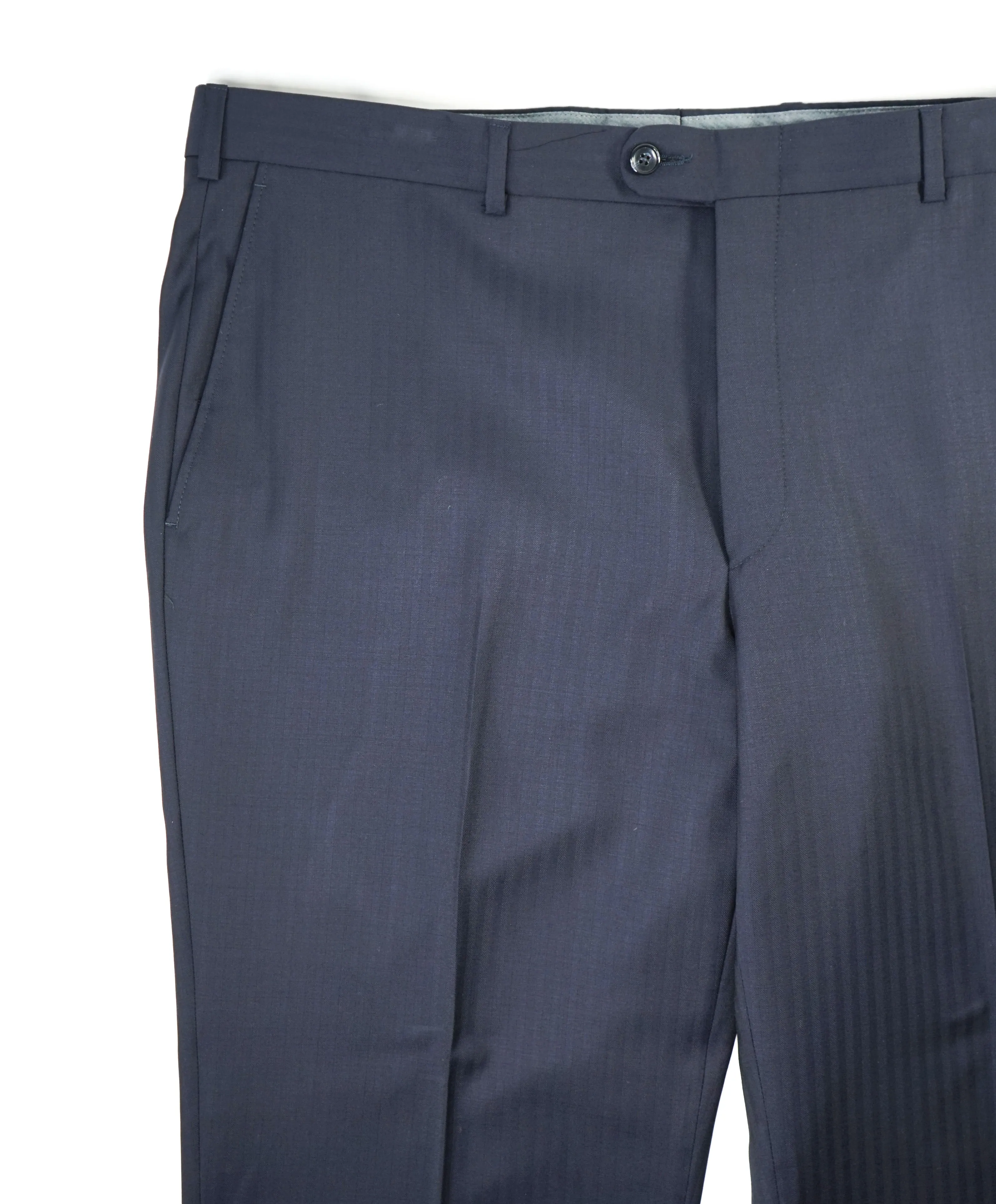 HICKEY FREEMAN -  Navy Micro Herringbone Wool Flat Front Dress Pants - 32W