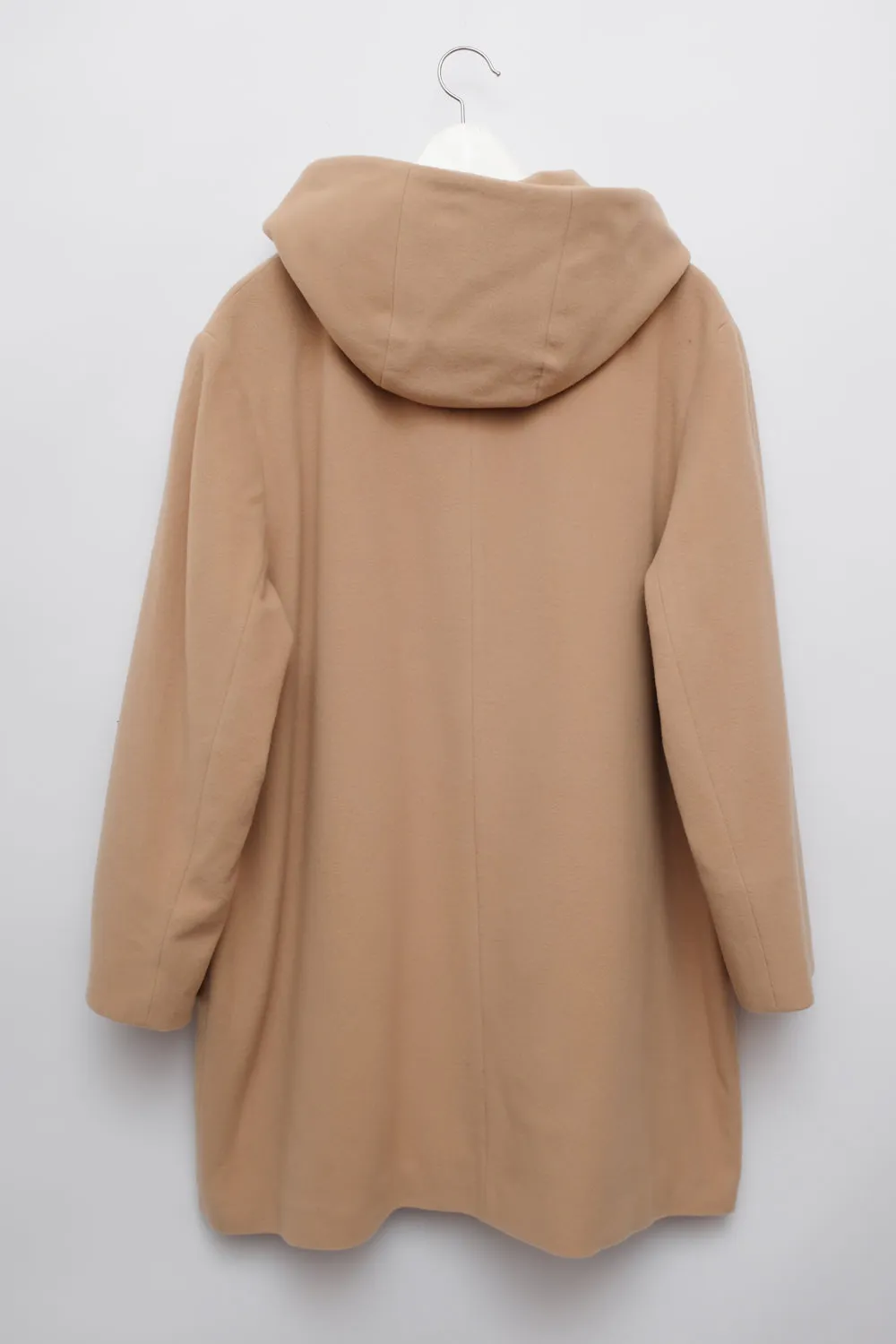 HOODED CASHMERE WOOL BEIGE COAT
