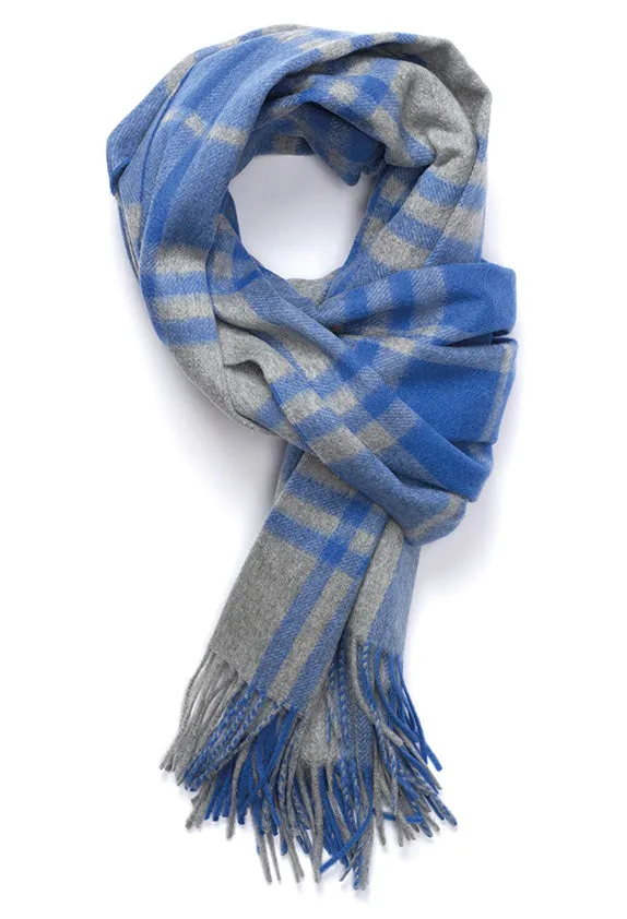 Joshua Ellis Plaid 100% Cashmere Stole Solder, Blue
