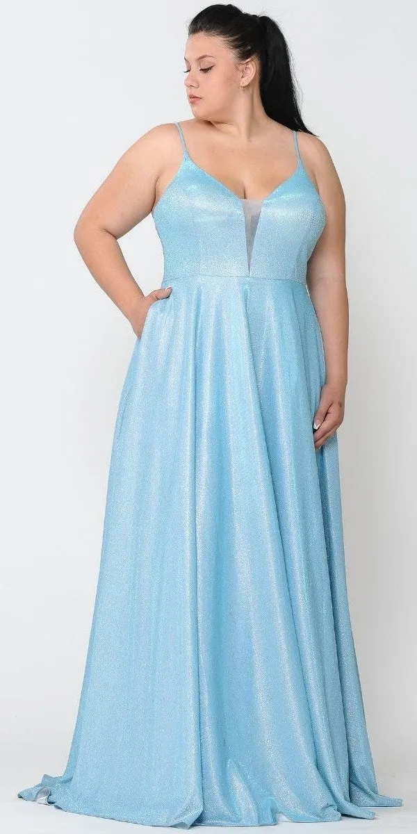 Lindas W1048 Deep Illusion V-Neck Floor Length Iridescent Dress