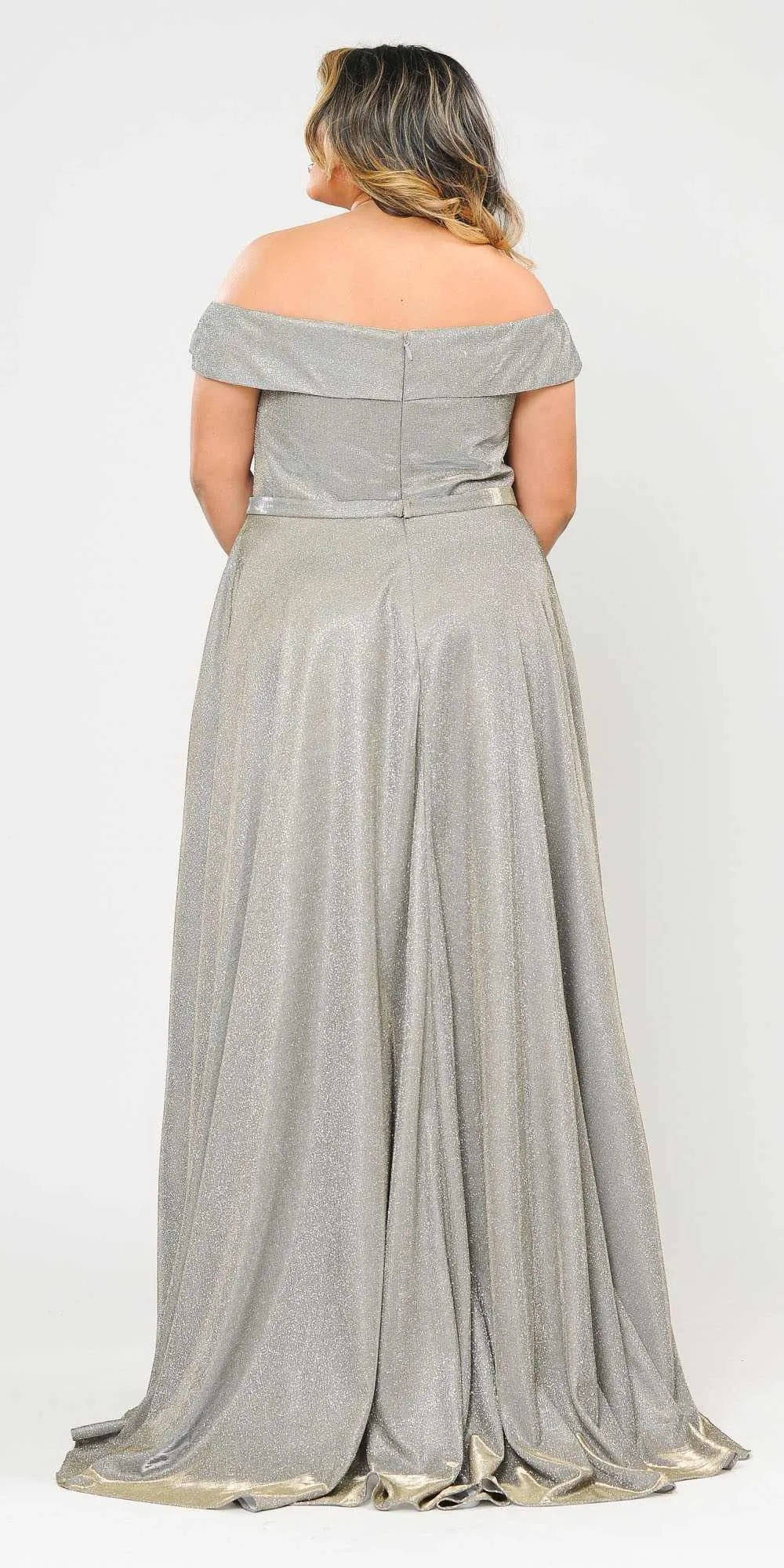Lindas W1060 Off the Shoulder V-Neck Iridescent Glitter Two Tone Plus Size Dress