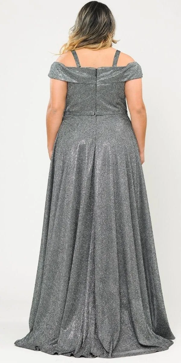 Lindas W1060 Off the Shoulder V-Neck Iridescent Glitter Two Tone Plus Size Dress