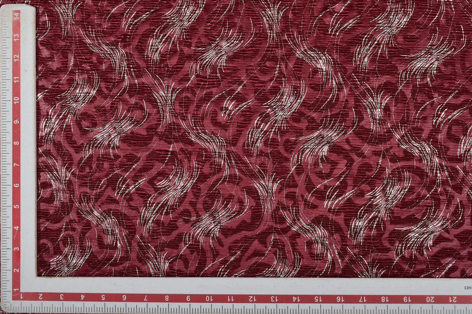 Maroon Foil Printed Crushed Knit Fabric