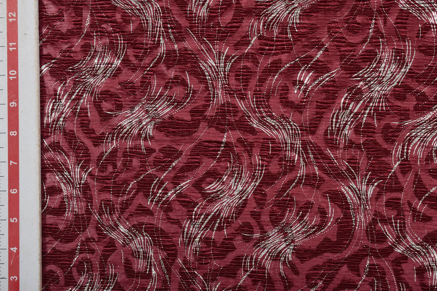 Maroon Foil Printed Crushed Knit Fabric