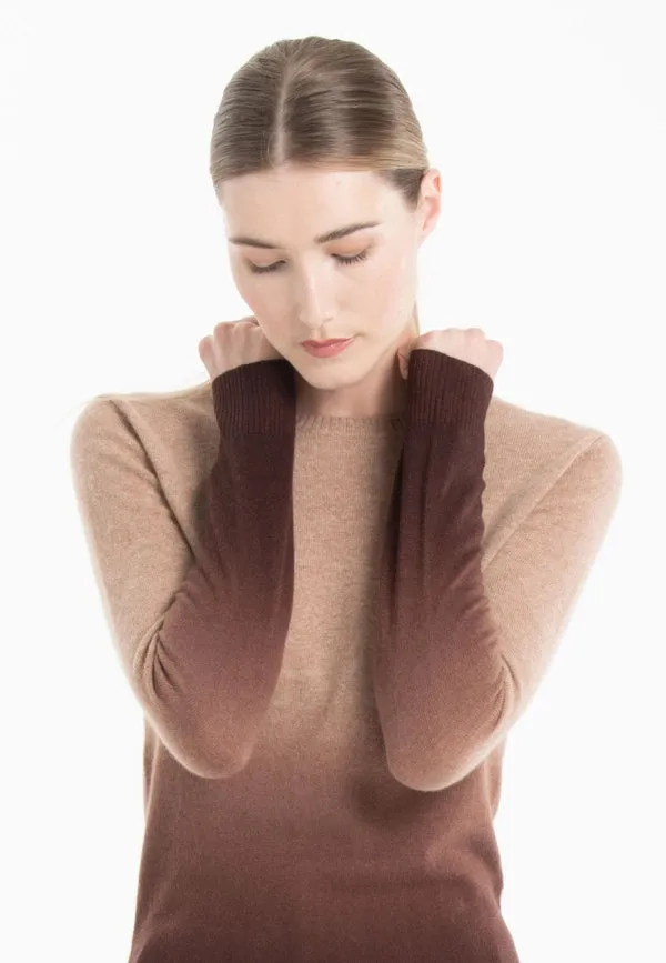 Mia 8 Camel/Brown Tie & Dye Cashmere Crew Neck Sweater