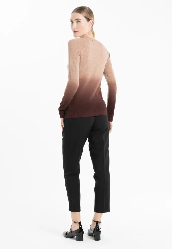 Mia 8 Camel/Brown Tie & Dye Cashmere Crew Neck Sweater