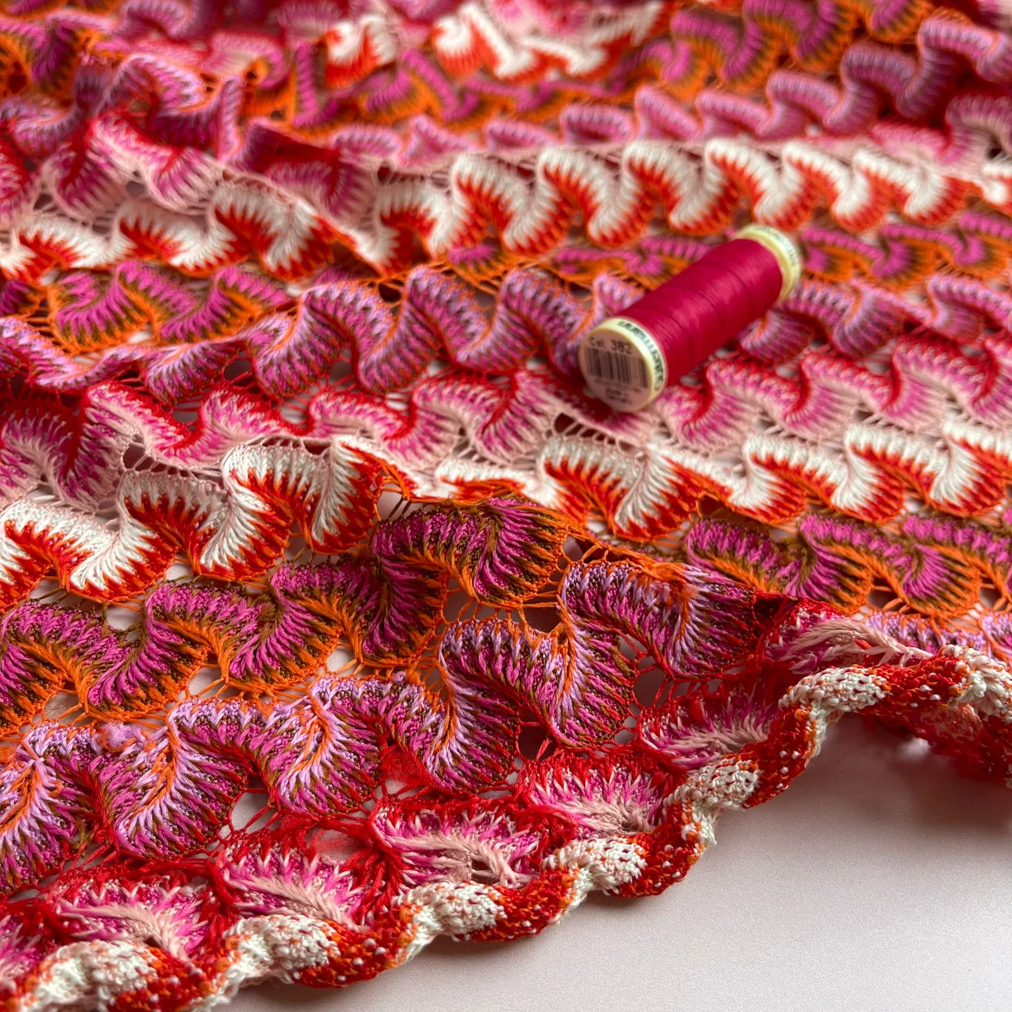 Sunset Gingko Waves Lace Knit Fabric