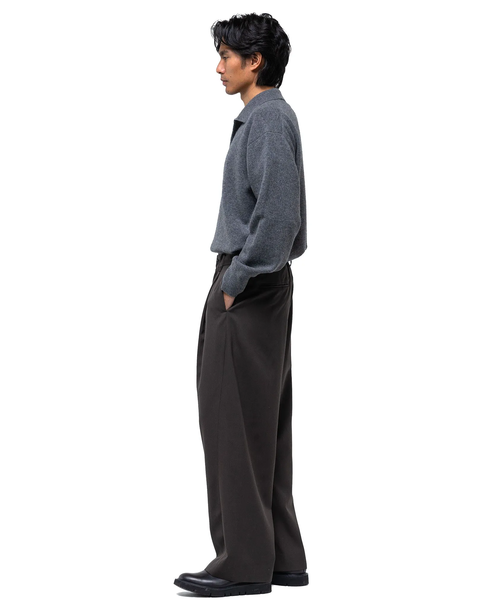 Twist Seam Wide Easy Trousers Grey Khaki