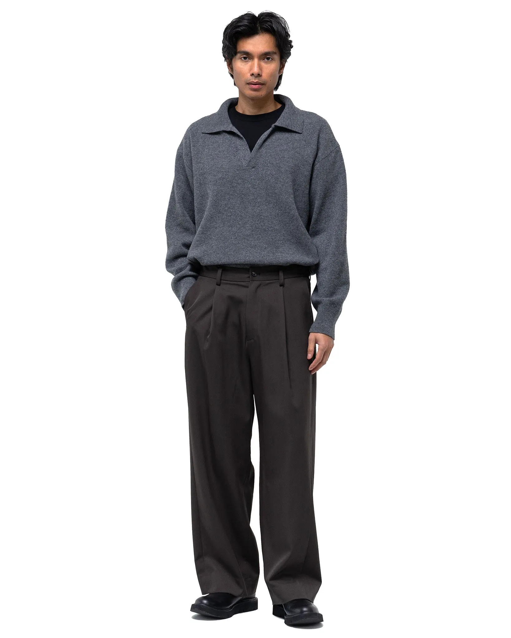 Twist Seam Wide Easy Trousers Grey Khaki