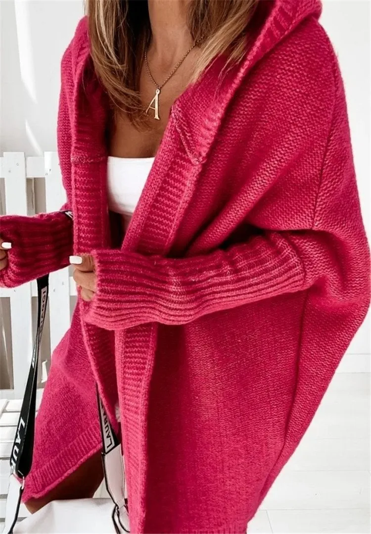 Women Knitting Batwing Sleeved Hoody Sweaters