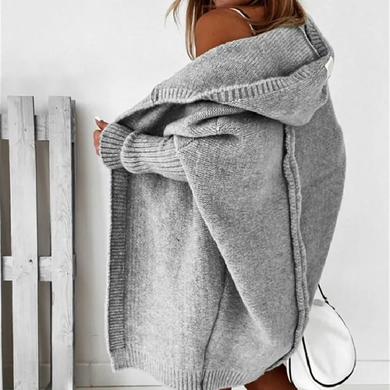 Women Knitting Batwing Sleeved Hoody Sweaters