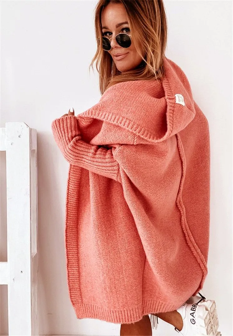 Women Knitting Batwing Sleeved Hoody Sweaters