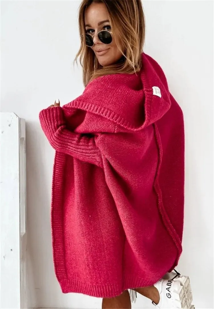 Women Knitting Batwing Sleeved Hoody Sweaters