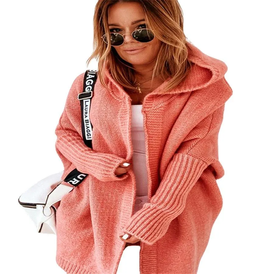 Women Knitting Batwing Sleeved Hoody Sweaters