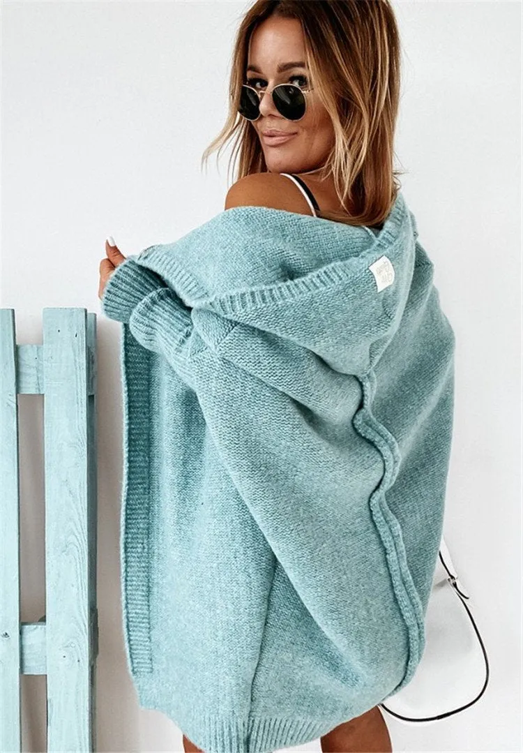 Women Knitting Batwing Sleeved Hoody Sweaters