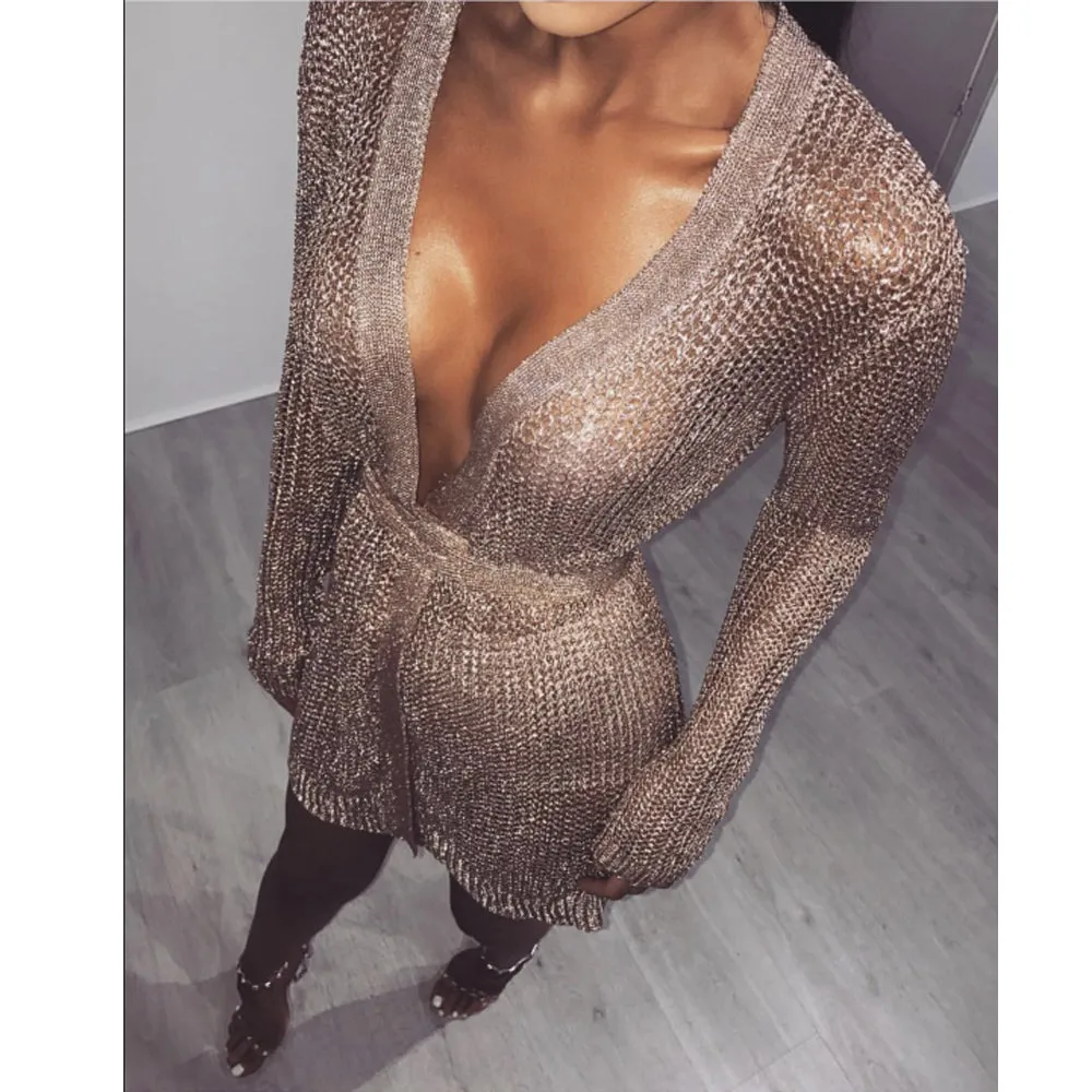 Women's Long-Sleeve V-Neck Knitted Jacket